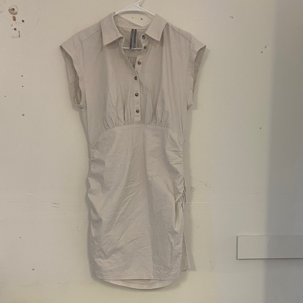 Anthropologie Cream Button-Up Scrunch Dress